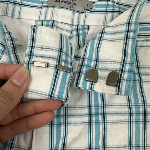 Ashworth White Blue Plaid Bermuda Shorts Size 6 Flat Front Cotton Blend Stretch - Picture 3 of 8